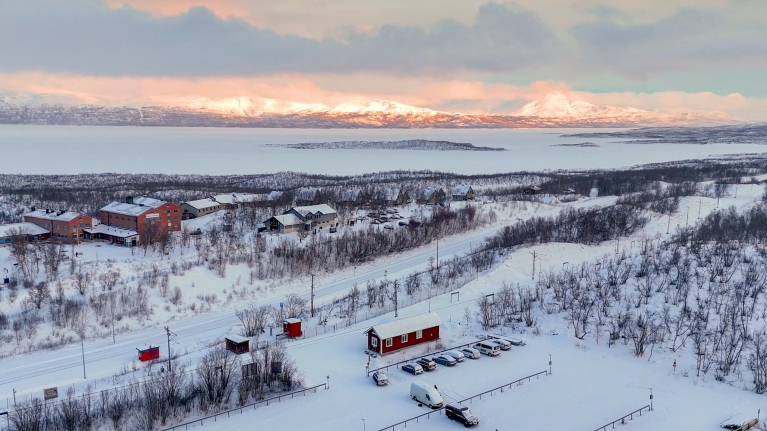 Aerial shot of Abisko, Sweden