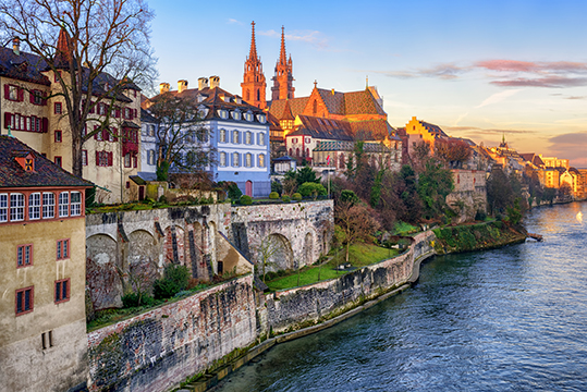 Autumn along the river in Basel, Switzerland 