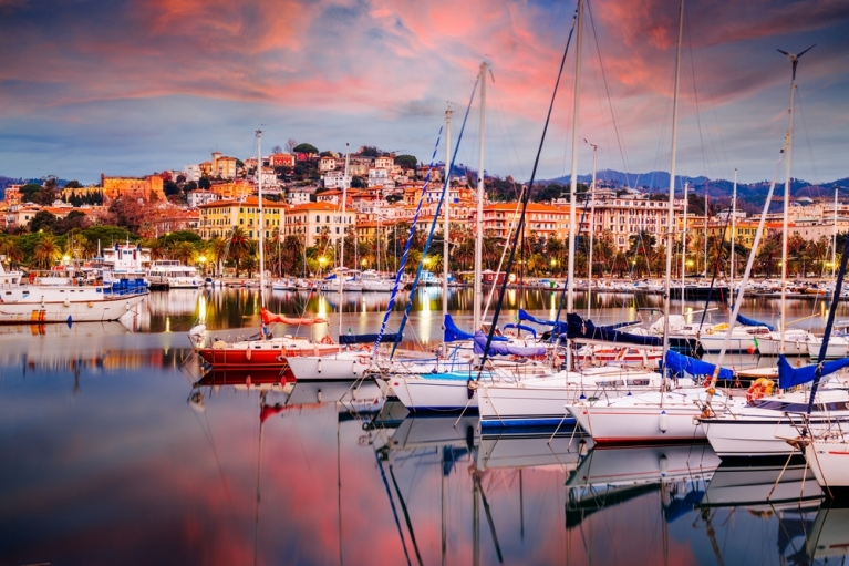 The harbor of La Spezia at sunset