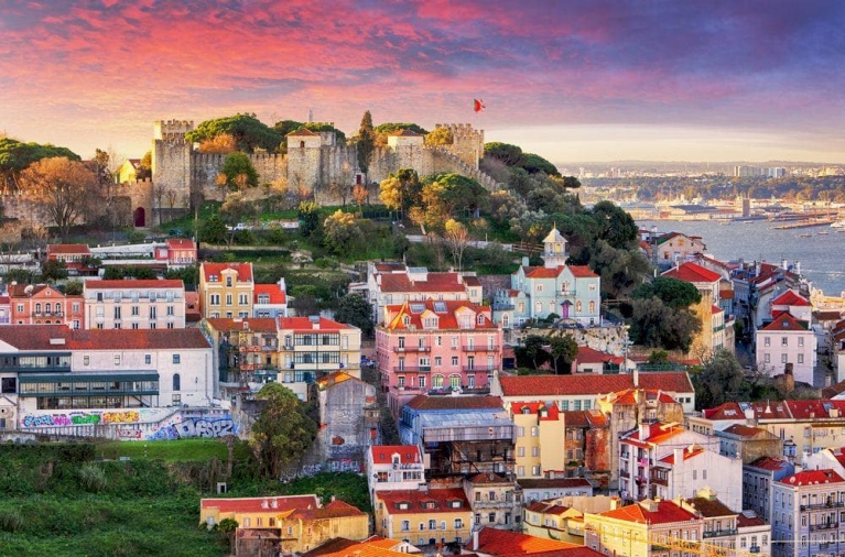 View on Lisbon and São Jorge castle in summer