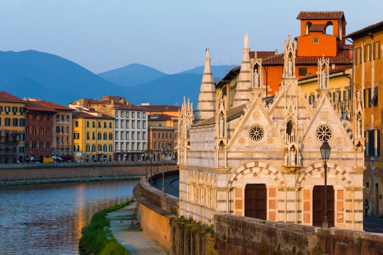 The Arno River in Pisa at sunset 