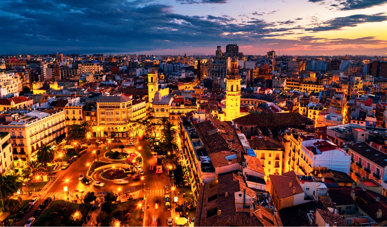 spain valencia paronama at night