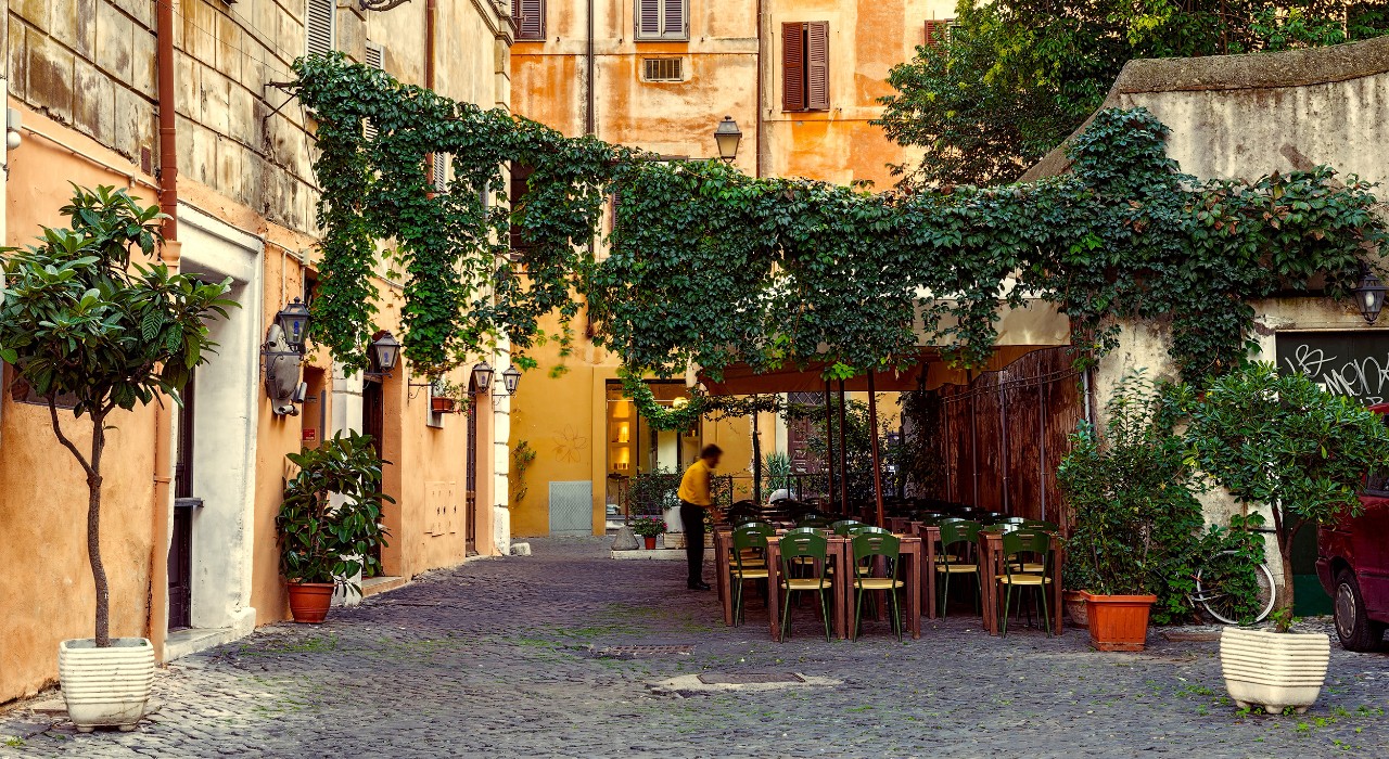 Old street in Trastevere in Rome, Italy