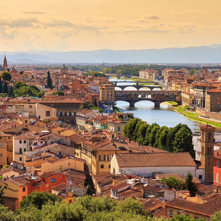 A bird's eye view of Florence at sunset